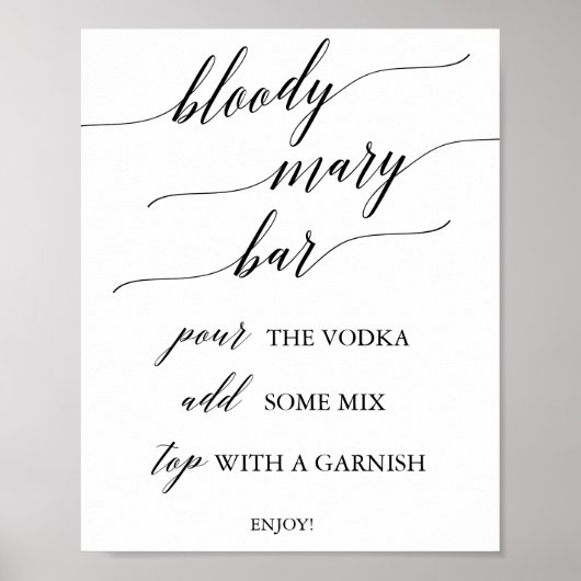 Elegant Black Calligraphy Bloody Mary Bar Sign Poster (Voorkant)