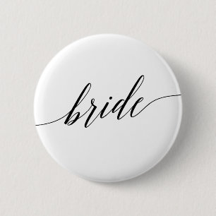 Elegant Black Calligraphy Bride Vrijgezellenfeest Ronde Button 5,7 Cm