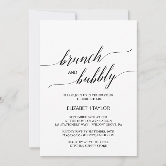 Elegant Black Calligraphy Brunch en Bubble Kaart (Voorkant)