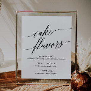 Elegant Black Calligraphy Cake Flavors Sign Poster
