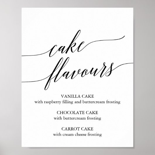 Elegant Black Calligraphy Cake Flavors Sign Poster (Voorkant)