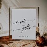 Elegant Black Calligraphy Cards and Gifts Sign Poster<br><div class="desc">Deze elegante zwarte kalligrafiekaarten en cadeaubord zijn perfect voor een eenvoudige bruiloft of een eenvoudig vrijgezellenfeest. Het neutrale ontwerp is voorzien van een minimalistisch teken dat is gedecoreerd met romantische en grillige typografie. De lijn van tekst bij de bodem van het teken kan met de datum, de namen van de...</div>