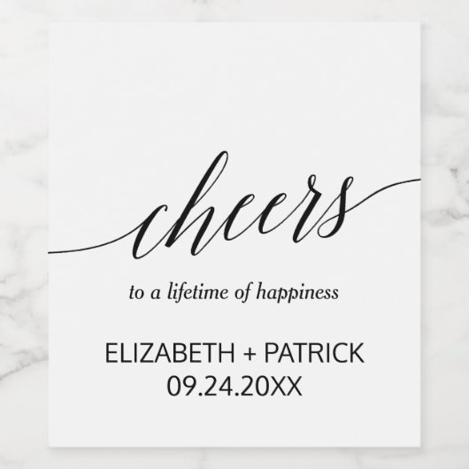 Elegant Black Calligraphy "Cheers" Wine Labels Wijn Etiket (Enkel label)