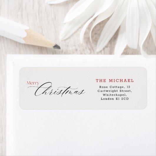 Elegant Black Calligraphy Christmas Return Address Etiket (Insitu)