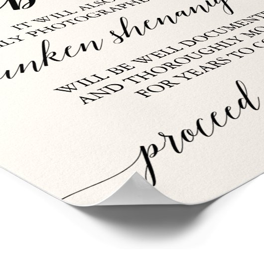 Elegant Black Calligraphy Cream Caution Open Bar Poster (Hoek)