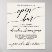 Elegant Black Calligraphy Cream Caution Open Bar Poster (Voorkant)