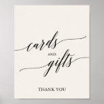 Elegant Black Calligraphy Cream Kaarten and Gifts Poster<br><div class="desc">Deze elegante zwarte kalligrafiemkaarten en cadeaubord zijn perfect voor een eenvoudige bruiloft of vrijgezellenfeest. Het neutrale ontwerp is voorzien van een minimalistisch teken dat is gedecoreerd met romantische en grillige typografie. De lijn van tekst bij de bodem van het teken kan met de datum, de namen van de bruid en...</div>