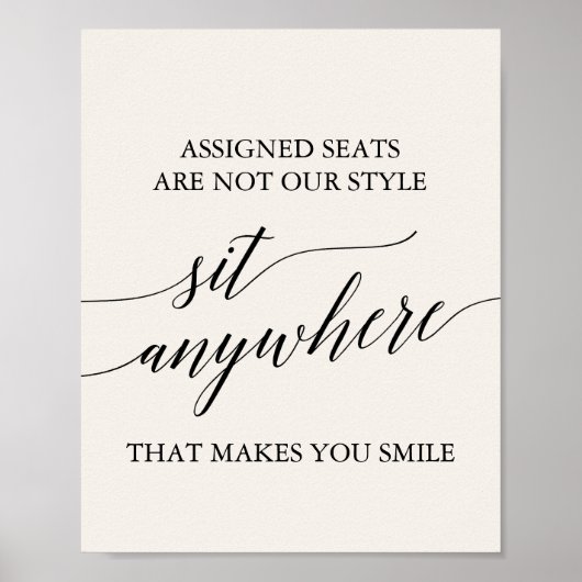 Elegant Black Calligraphy Cream Sit Anywhere Sign Poster (Voorkant)