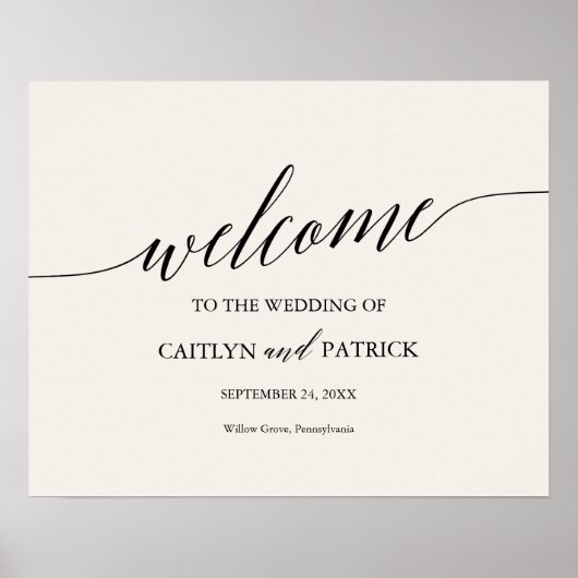 Elegant Black Calligraphy Cream Welcome Wedding Poster (Voorkant)