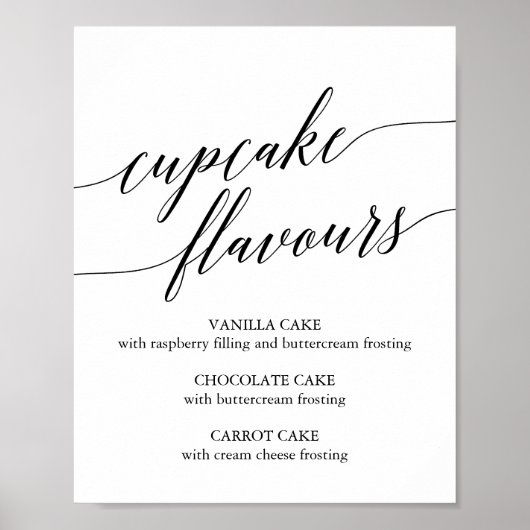 Elegant Black Calligraphy Cupcake Flavors Sign Poster (Voorkant)