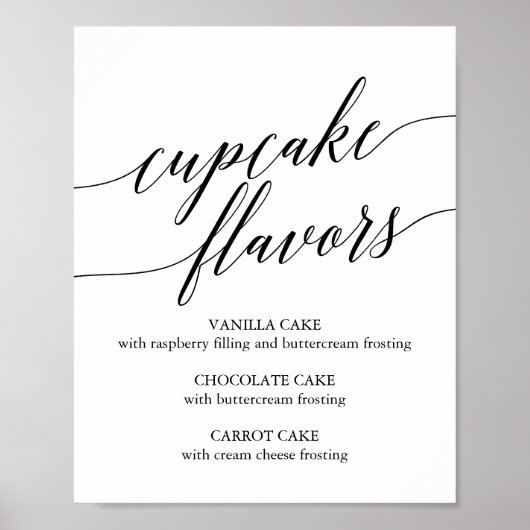 Elegant Black Calligraphy Cupcake Flavors Sign Poster (Voorkant)