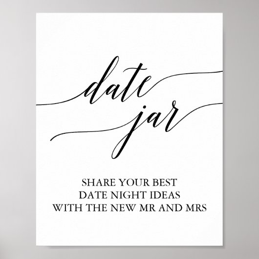Elegant Black Calligraphy Date Jar Sign Poster (Voorkant)