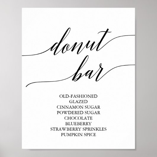 Elegant Black Calligraphy Donut Bar Sign Poster (Voorkant)