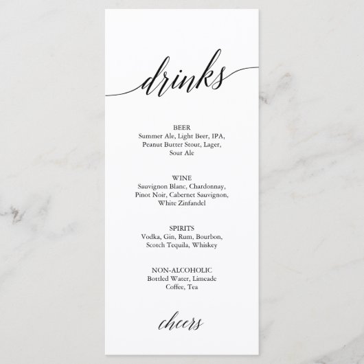 Elegant Black Calligraphy Drink Menu Kaart (Voorkant)
