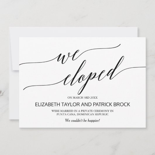 Elegant Black Calligraphy Elopement Announement Aankondiging (Voorkant)