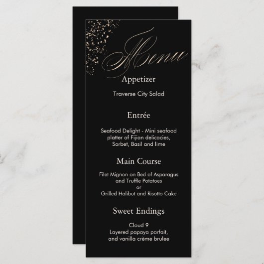 Elegant Black Calligraphy Faux Gold Script Menu (Voorkant / Achterkant)