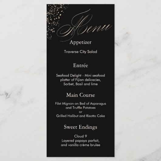 Elegant Black Calligraphy Faux Gold Script Menu (Voorkant)