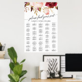 Elegant Black Calligraphy Floral Seating Chart Poster (Thuiskantoor)