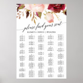 Elegant Black Calligraphy Floral Seating Chart Poster (Voorkant)