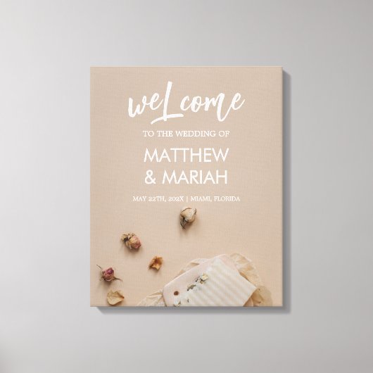 Elegant Black Calligraphy Floral Wedding Welcome Canvas Afdruk (Voorkant)