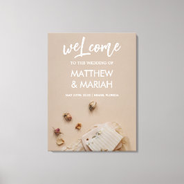 Elegant Black Calligraphy Floral Wedding Welcome Canvas Afdruk