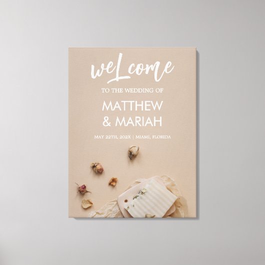 Elegant Black Calligraphy Floral Wedding Welcome Canvas Afdruk (Voorkant)