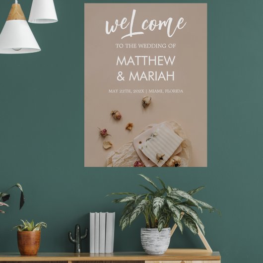 Elegant Black Calligraphy Floral Wedding Welcome Poster (Woonkamer 1)