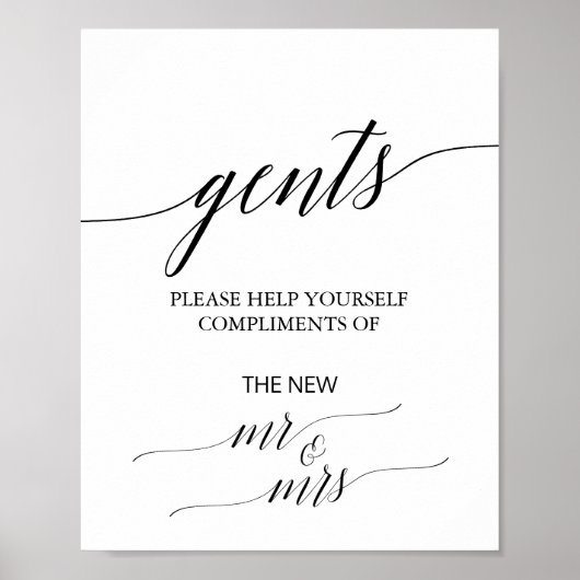 Elegant Black Calligraphy Gents Bathroom Sign Poster (Voorkant)