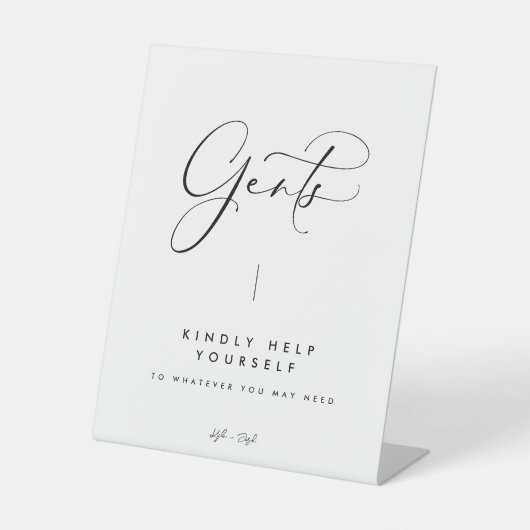 Elegant Black Calligraphy Gents Bathroom Sign Reclamebord Met Voetstuk (Voorkant)