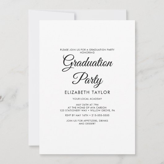 Elegant Black Calligraphy Graduation Party Kaart (Voorkant)