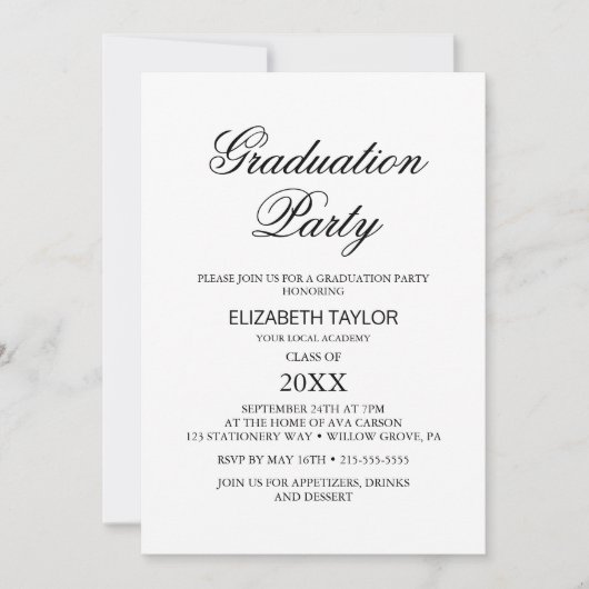 Elegant Black Calligraphy Graduation Party Kaart (Voorkant)