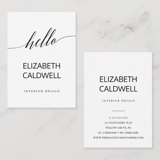 Elegant Black Calligraphy Hallo Visitekaartje (Voorkant / Achterkant)