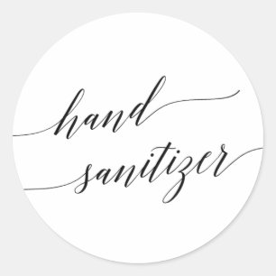 Elegant Black Calligraphy Hand Sanitizer Ronde Sticker