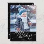 Elegant Black Calligraphy Happy Holidays Photo Feestdagenkaart<br><div class="desc">This elegant black calligraphy Happy Holidays photo card is the perfect simple holiday card. The design features a modern photo card decorated with romantic and whimsical typography and a polka dot backing. Personalize the card with your family name and year.</div>