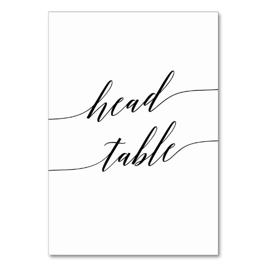 Elegant Black Calligraphy Head Table Number Kaart (Voorkant)