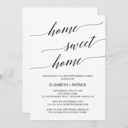 Elegant Black Calligraphy Housewarming Party Kaart (Voorkant / Achterkant)