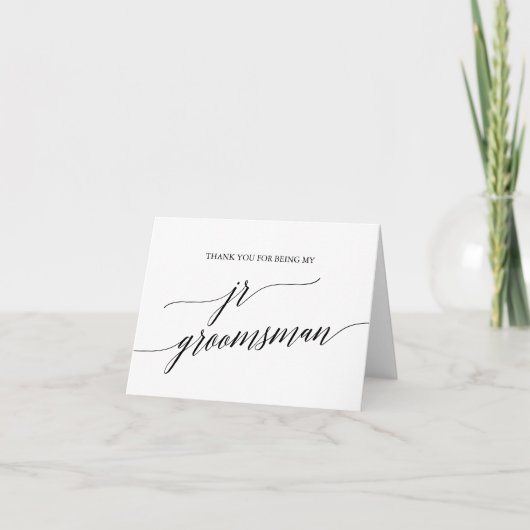 Elegant Black Calligraphy Jr Groomsman Bedankkaart (Voorkant)