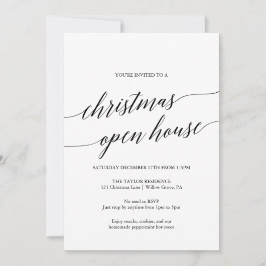 Elegant Black Calligraphy kerst Open House Kaart (Voorkant)