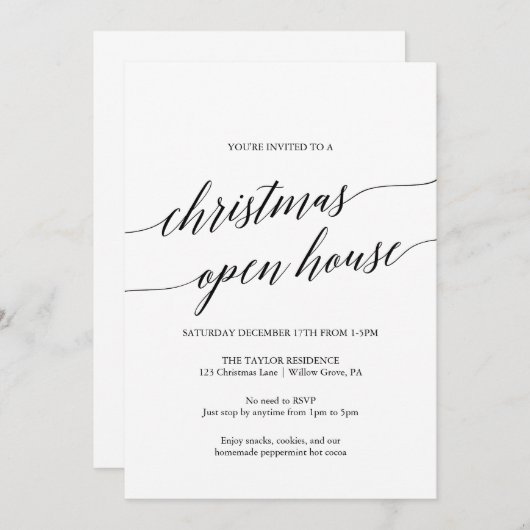 Elegant Black Calligraphy kerst Open House Kaart (Voorkant / Achterkant)