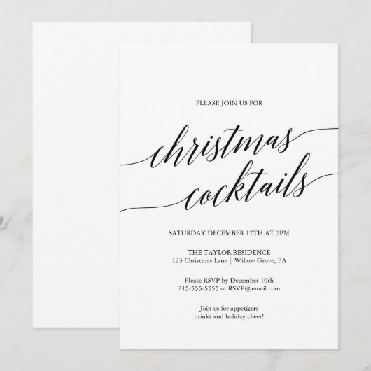 Elegant Black Calligraphy kerstcocktail Party Kaart (Voorkant / Achterkant)