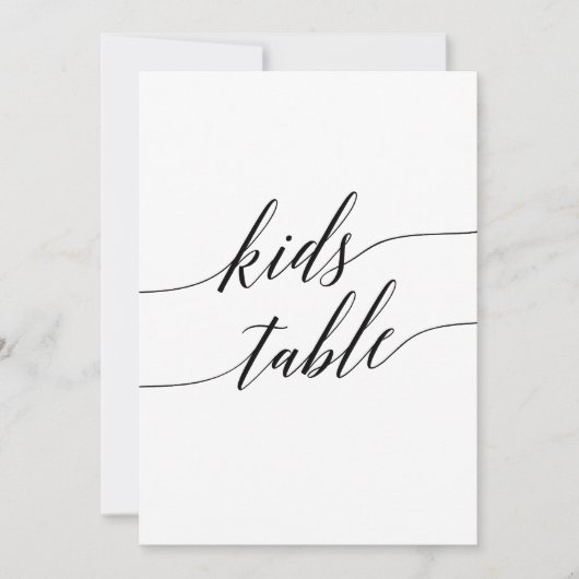 Elegant Black Calligraphy Kinder Table Sign 5x7" Kaart (Voorkant)