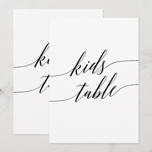 Elegant Black Calligraphy Kinder Table Sign 5x7" Kaart (Voorkant / Achterkant)