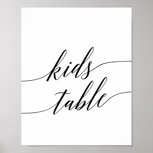 Elegant Black Calligraphy Kinder Table Sign Poster (Voorkant)
