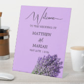 Elegant Black Calligraphy Lavender Weddenschap Wel Reclamebord Met Voetstuk (Insitu)