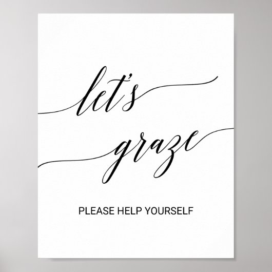 Elegant Black Calligraphy Let's Graze Food Table Poster (Voorkant)