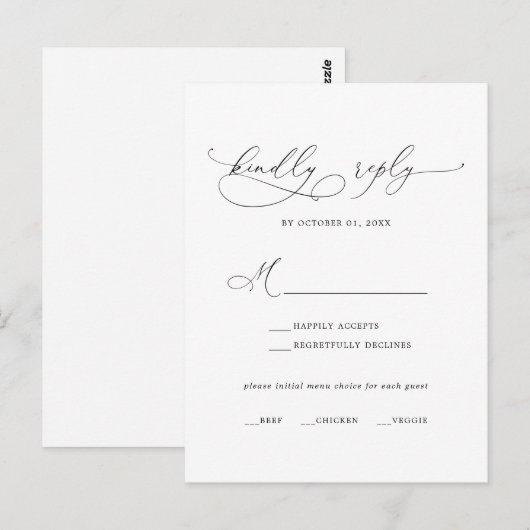 Elegant Black Calligraphy Menu Keuze RSVP-kaart (Voorkant / Achterkant)