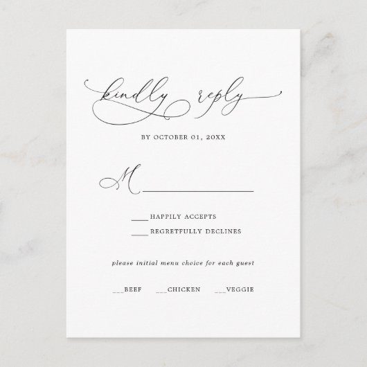 Elegant Black Calligraphy Menu Keuze RSVP-kaart (Voorkant)