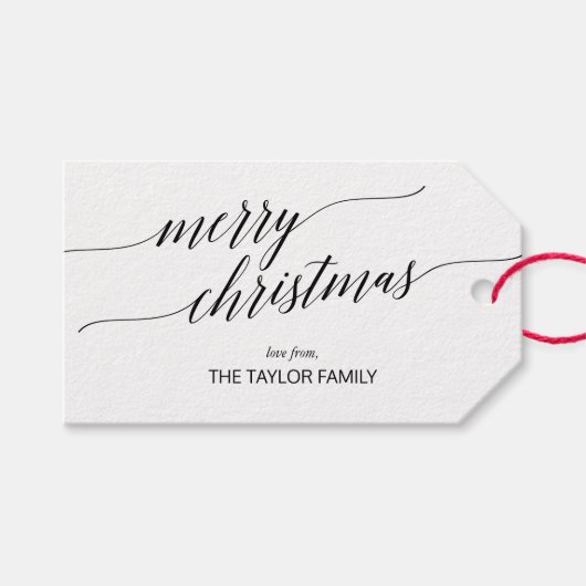 Elegant Black Calligraphy Merry kerst Cadeaulabel (Voorkant (Horizontaal))
