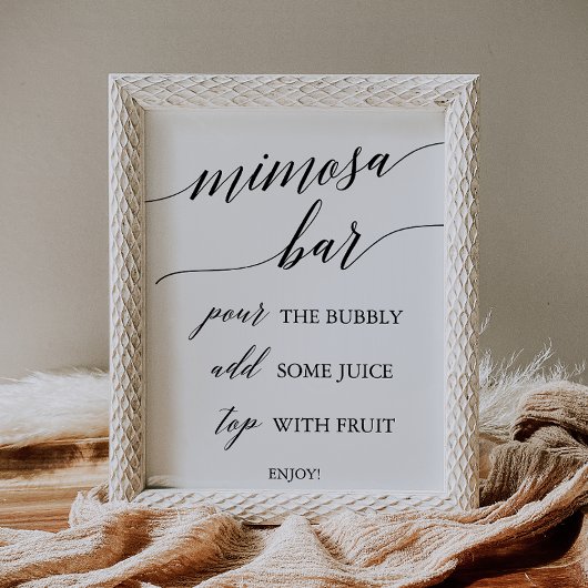 Elegant Black Calligraphy Mimosa Bar Sign Poster