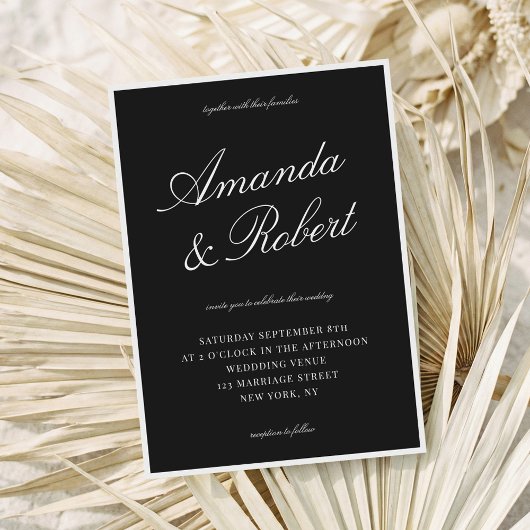 Elegant Black Calligraphy Old Money Wedding Kaart